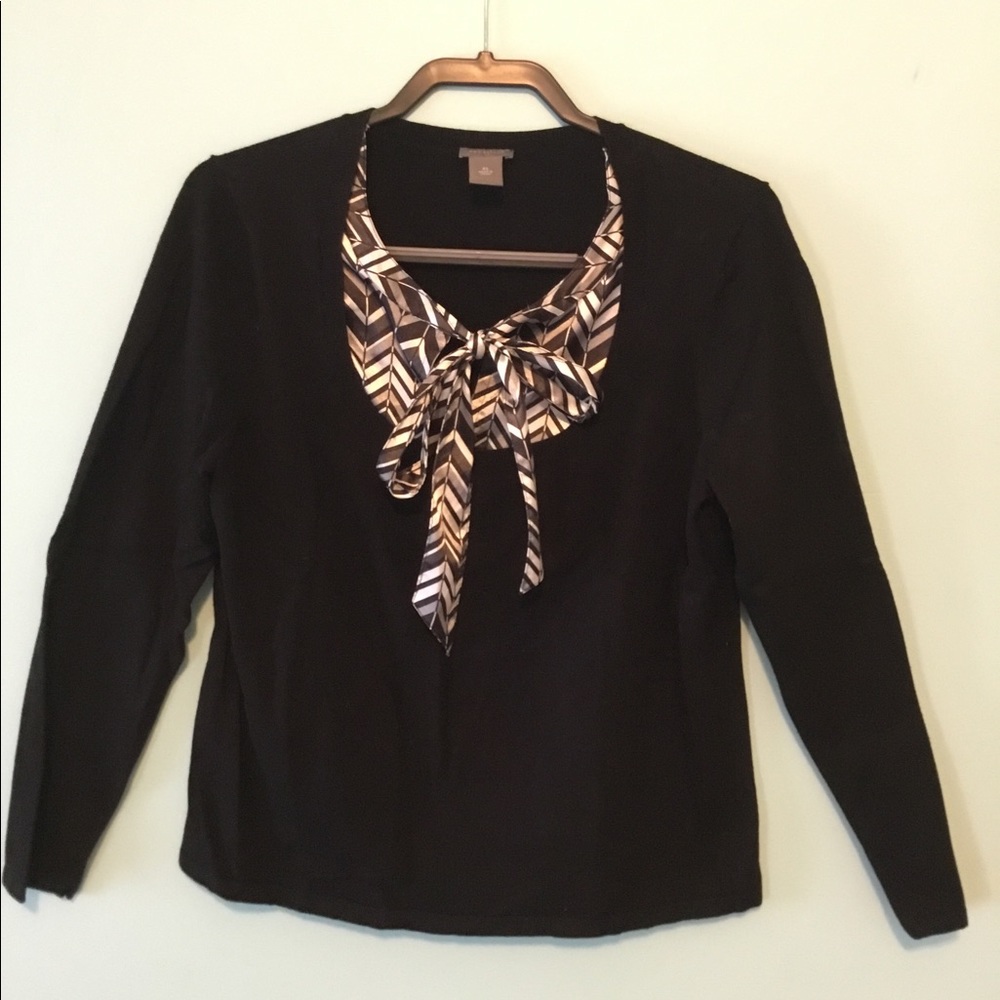 Ann Taylor Tie Front Layered Black Long Sleeve Sweater
